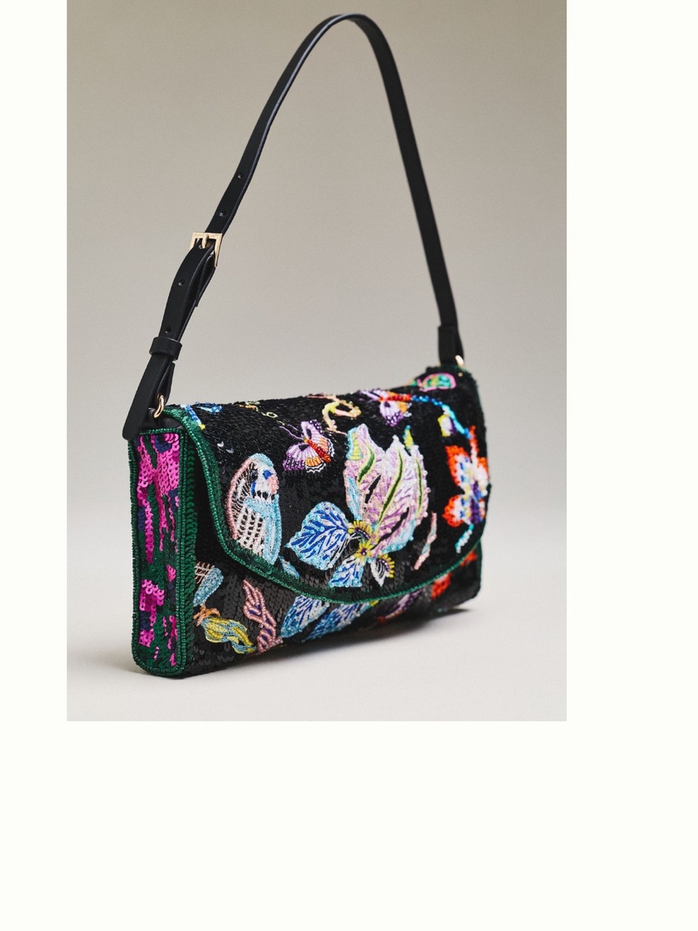 Celandine x Sara Gordon Embroidered Floral Black Shoulder Bag